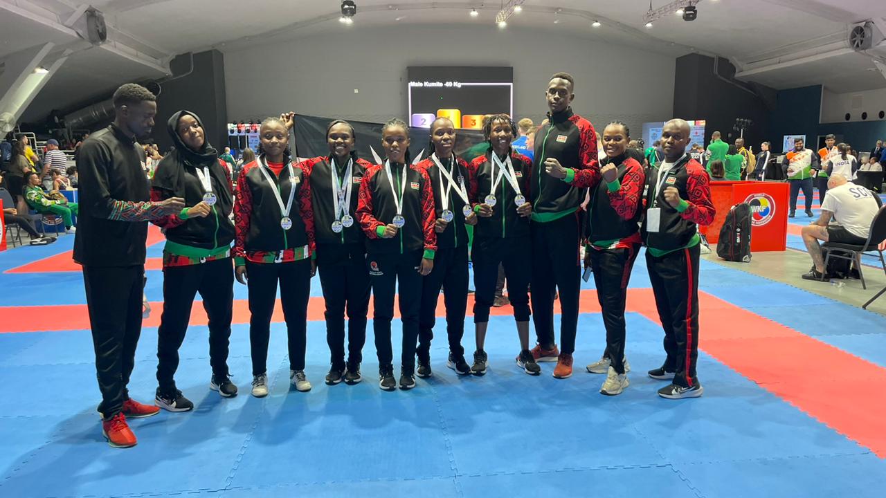 Kenya’s women’s team in Durban, joined by the Assistant Technical Director, Secretary General, and their coach.